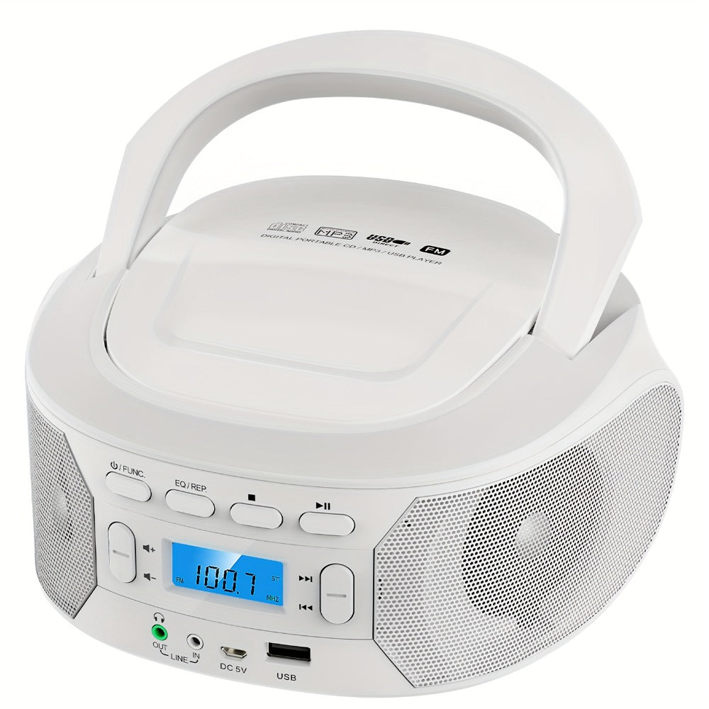 Bluetooth CD Player Boombox with FM Radio, Portable CD Boombox with AUX USB Playback, Earphone Jack