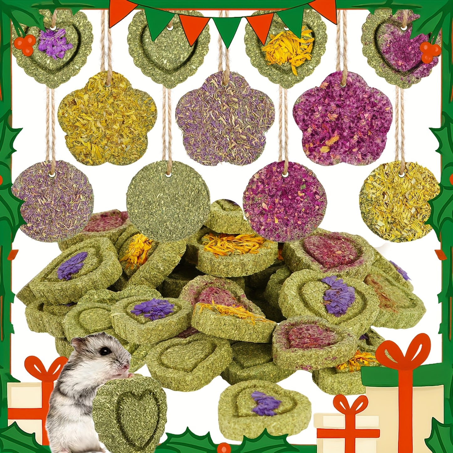 Timothy Hay Chew Treats 20 Pack – Handmade Natural Rabbit Toys for Boredom, Guinea Pig Chinchilla Hamster Rat Gerbil Teeth Grinding Snacks