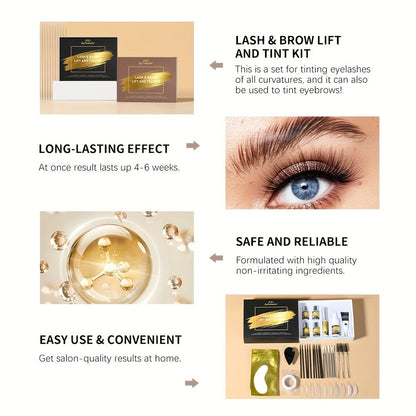Lash Lift Kit & Brow Lamination Tint Set, 2-in-1 Eyelash Perm & Eyebrow Lamination with Black Brown Tint Dye
