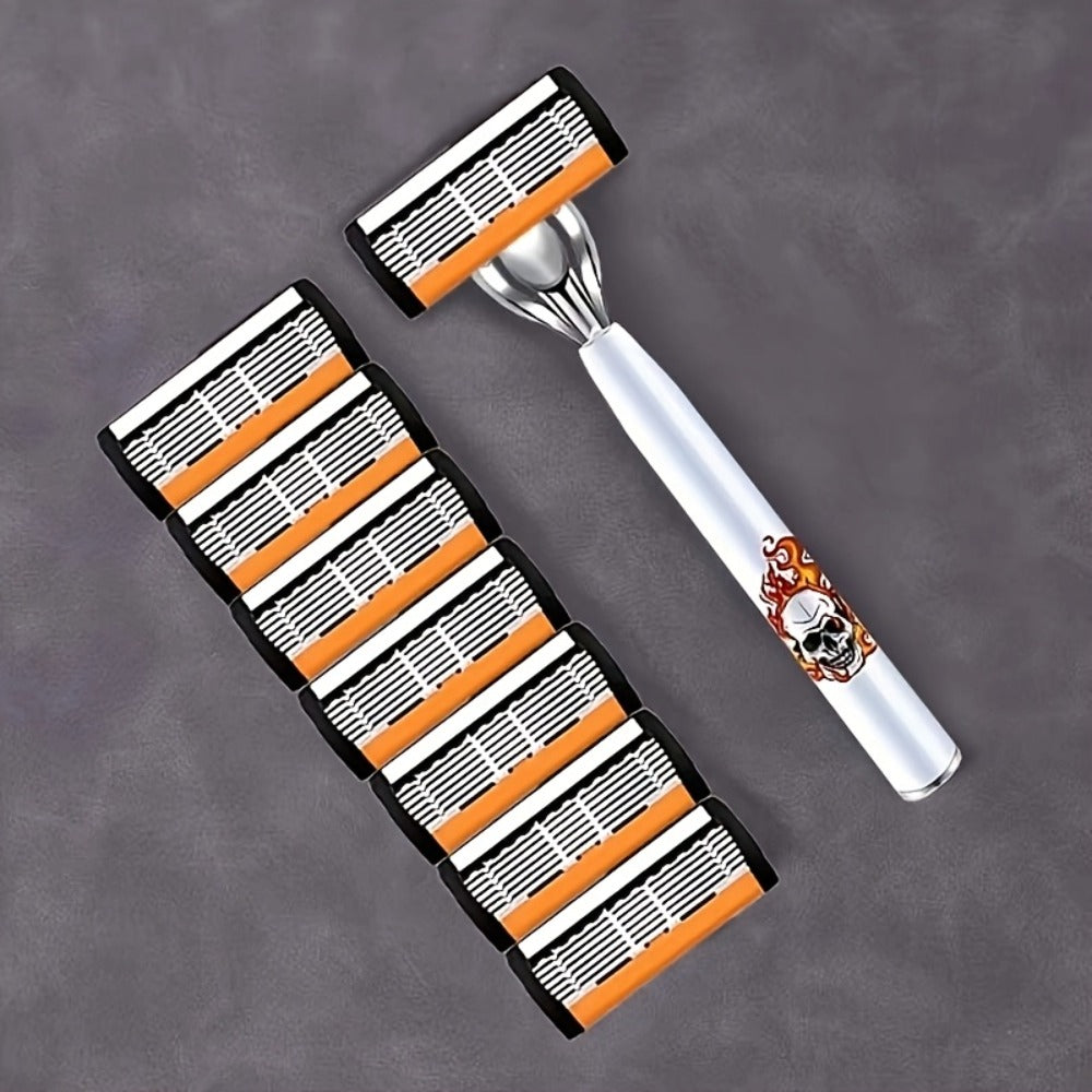 Beard Razor for Men 6-Layer Stainless Steel Blades Premium Metal Handle 36 Replaceable Blades – Mustache Grooming Shaver Ultra-Close