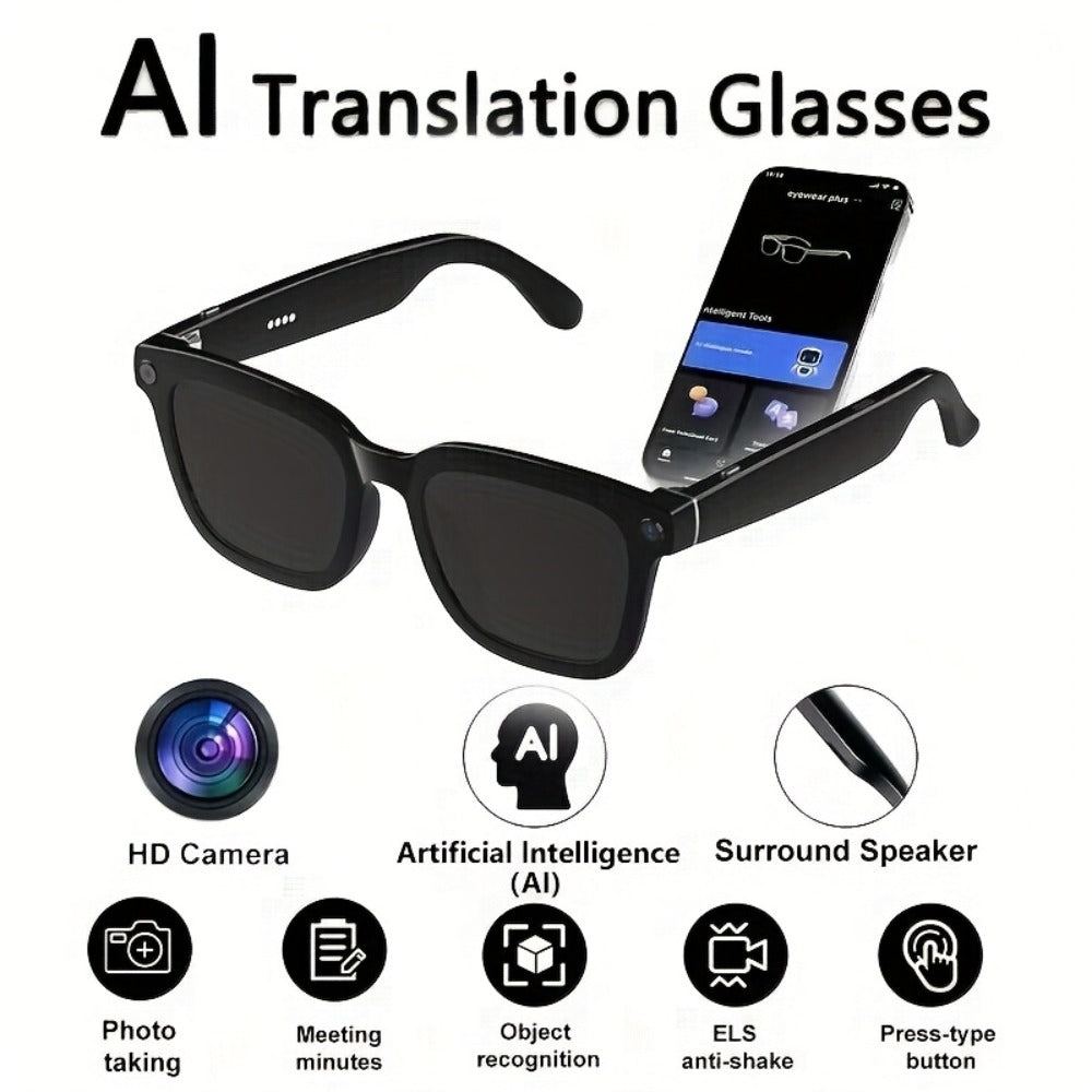 Smart Glasses 4K Camera Variant with Translation, Object Recognition, Open-Ear Audio and USB-C Charging