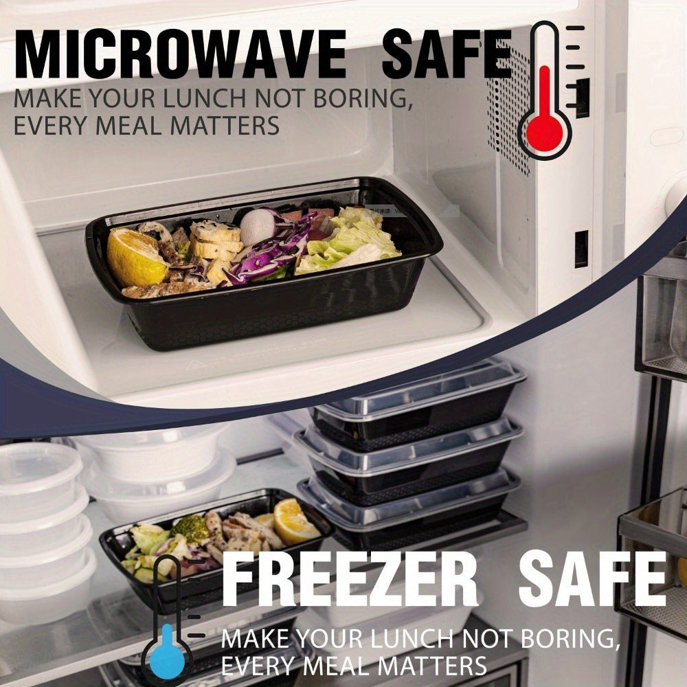 Meal Prep Containers 38oz Black Rectangular Disposable Bento Box Bulk Set - Stackable Food for Entryways, Bedrooms and Living Spaces