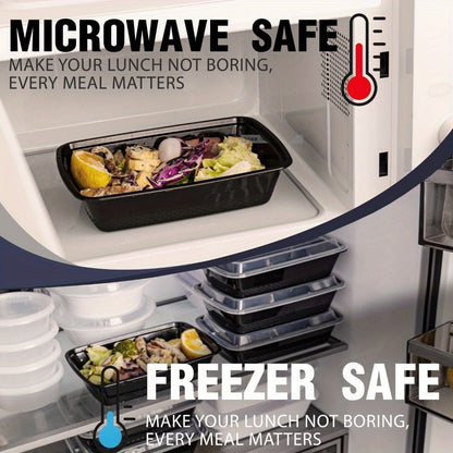 Meal Prep Containers 38oz Black Rectangular Disposable Bento Box Bulk Set - Stackable Food for Entryways, Bedrooms and Living Spaces