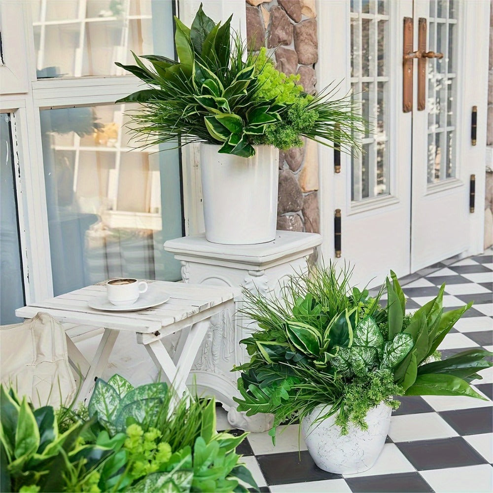 Nine-Piece Artificial Greenery Stem Set with Mixed Leaf Shapes for Indoor or Outdoor Planters and Decor