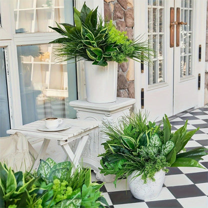 Nine-Piece Artificial Greenery Stem Set with Mixed Leaf Shapes for Indoor or Outdoor Planters and Decor