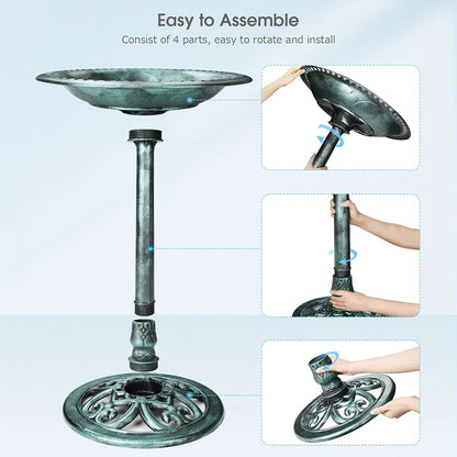 Solar Fountain, Bird Bath Set Vintage Outdoor Garden Pond Decor for Garden, Patio and Yard Use