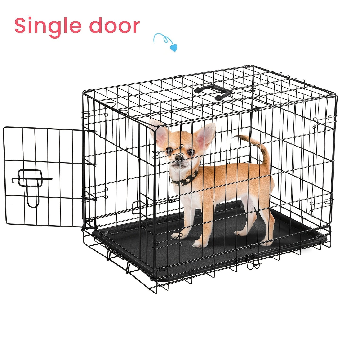 Folding Wire Dog Crate with Divider, Pull-Out Tray, Two Doors and Five Sizes from 24.41 to 48.4 Inches