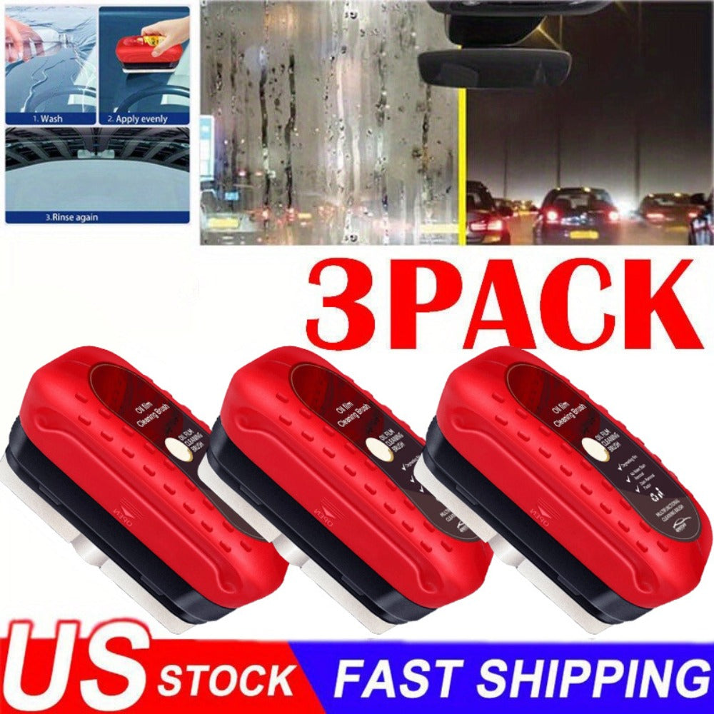 Car Glass Oil Film Remover Kit 3-Pack – Automotive Windshield Cleaner with Applicator Brush, Rain Repellent Coating & Degreaser Solution