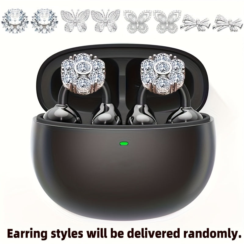 Clip On Wireless Earbuds Open Ear Bluetooth Headphones with Detachable Gemstone Earrings ANC for an Everyday Personal Care Routine
