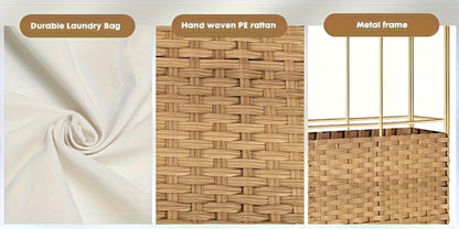Lidded Woven Laundry Hamper with Removable Liner in Goose Yellow or Dove Gray and Two Capacity Labels
