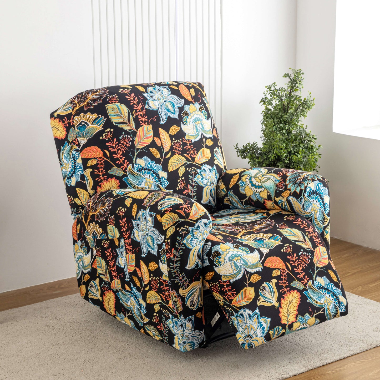 Chair Cover Four-Piece Printed Recliner Slipcover with Side Pockets in Ten Available Pattern Choices