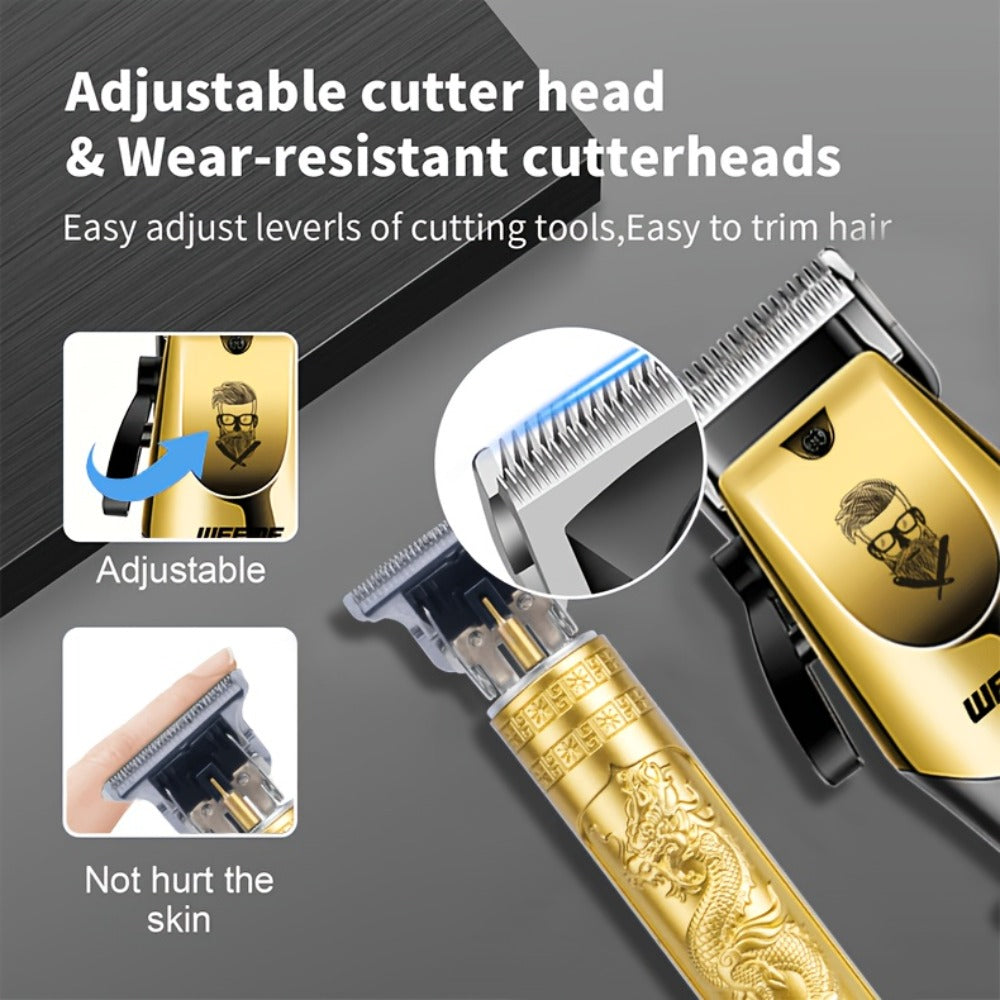 Beard Trimmer Set for Men - USB Rechargeable Hair Clipper & Grooming Kit with Battery Indicator, Comb Attachments
