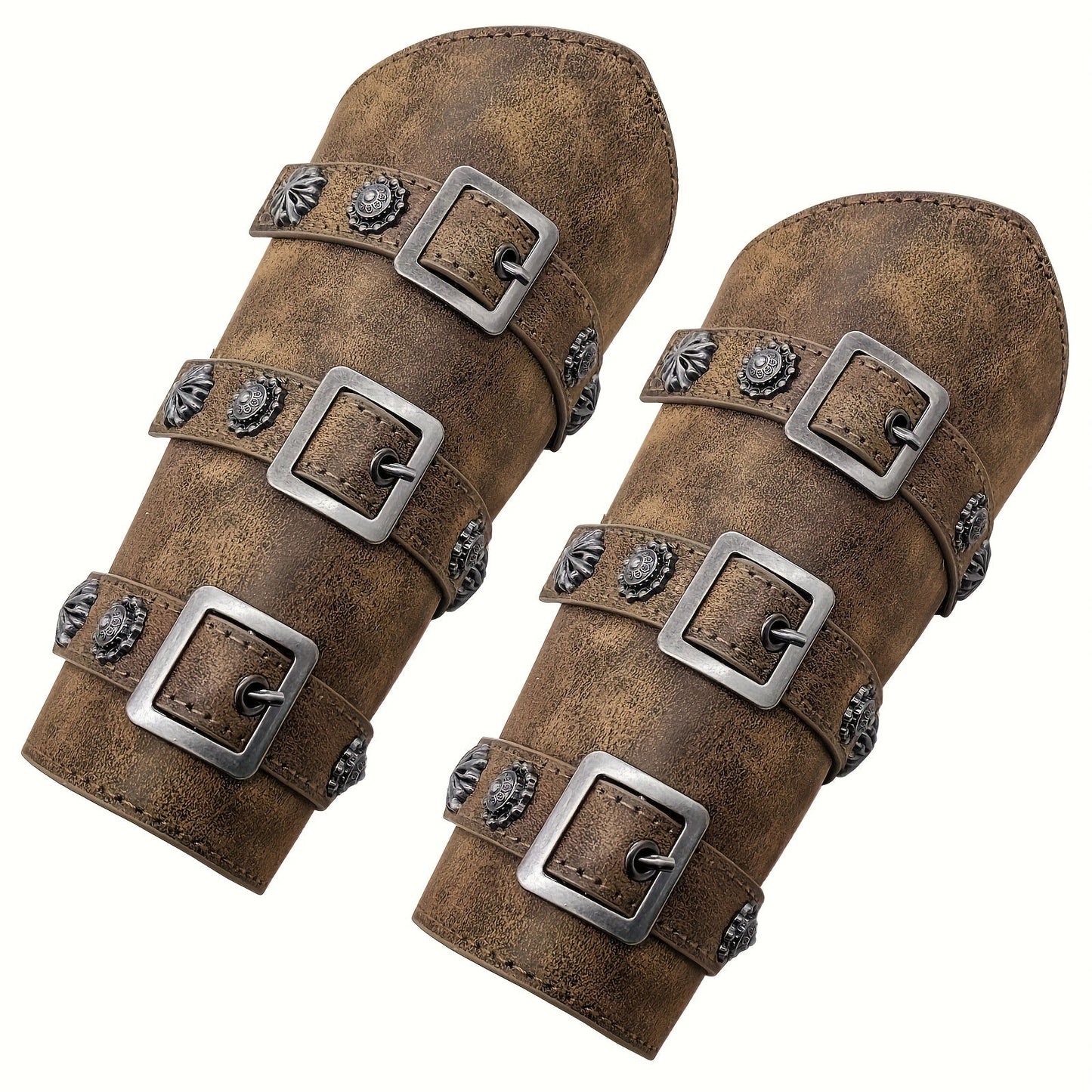 Viking Medieval Leather Arm Guards Bracers – PU Leather Knight Gauntlets Adjustable Metal Buckles Rivets for Men Women Halloween Cosplay