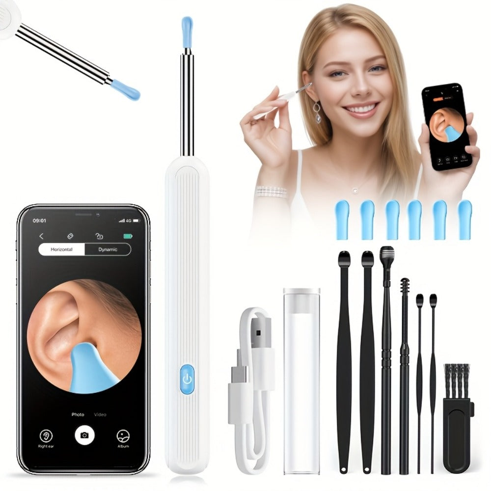 1080P Ear Wax Removal Tool with Camera – Wi-Fi Ear Cleaning Kit with 6 Spoons & Tweezers, Rechargeable, Visual Ear Cleaner for Safe Ear Care