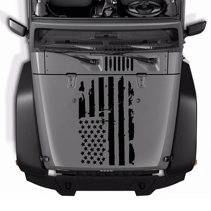 Distressed American Flag Hood Vinyl Decal, 35.4 × 19.7 Inches in Black or Transparent-Base Black