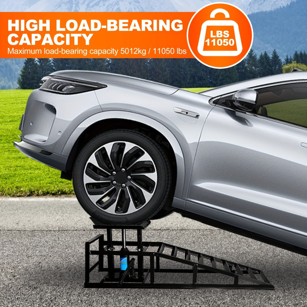 Car Ramps 2-Pack Hydraulic High Lift 11, 050 lb Capacity Low Profile with Support Jack – Oil Change Service Ramps for Car Truck Trailer