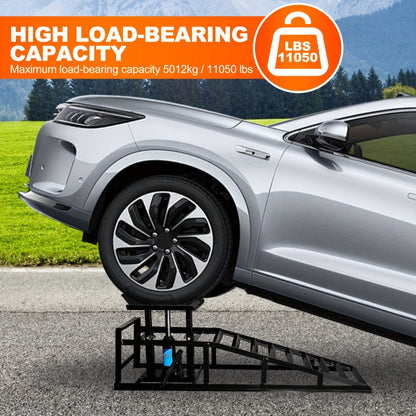 Car Ramps 2-Pack Hydraulic High Lift 11, 050 lb Capacity Low Profile with Support Jack – Oil Change Service Ramps for Car Truck Trailer