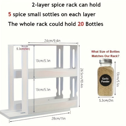 Rotating Spice Rack 2-Tier Turntable – Large Capacity Pull-Out Kitchen Organizer for Countertop & Cabinet