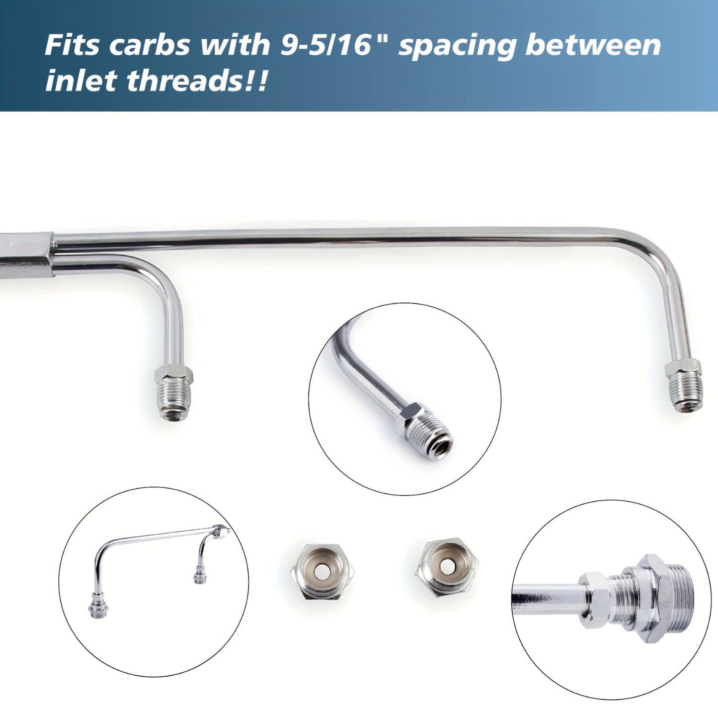 Dual Feed Fuel Line Kit Chrome 3/8" Hose – Compatible with Holley 4-Barrel 4150 Double Pumper Carburetor, Silver Brazed Copper Rigid Tube