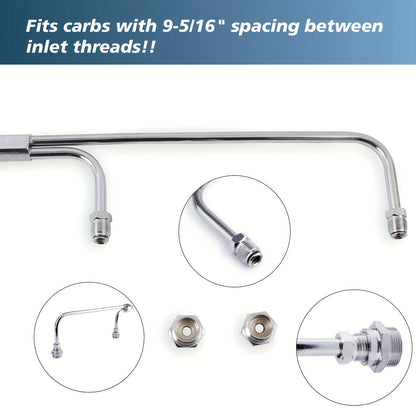 Dual Feed Fuel Line Kit Chrome 3/8" Hose – Compatible with Holley 4-Barrel 4150 Double Pumper Carburetor, Silver Brazed Copper Rigid Tube