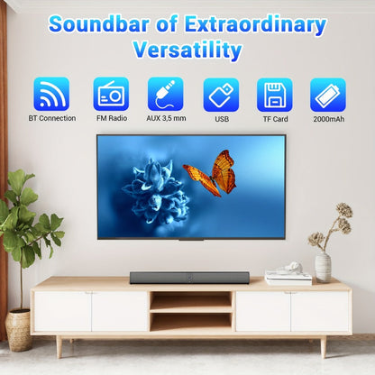 Detachable 19.3-Inch TV Soundbar with Four-Speaker Layout, TF, AUX, FM, RCA and TWS Inputs