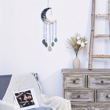 Dreamcatcher Moon Suncatcher Wall Hanging, Handmade Boho Wind Chime Pendant for Indoor Outdoor Garden