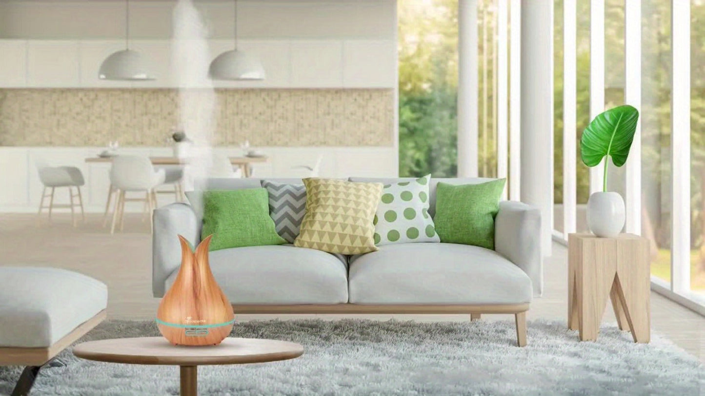 400ml Aroma Diffuser with Continuous or Intermittent Mist, Seven-Color Light, Three Timers, Remote and Eight Oils