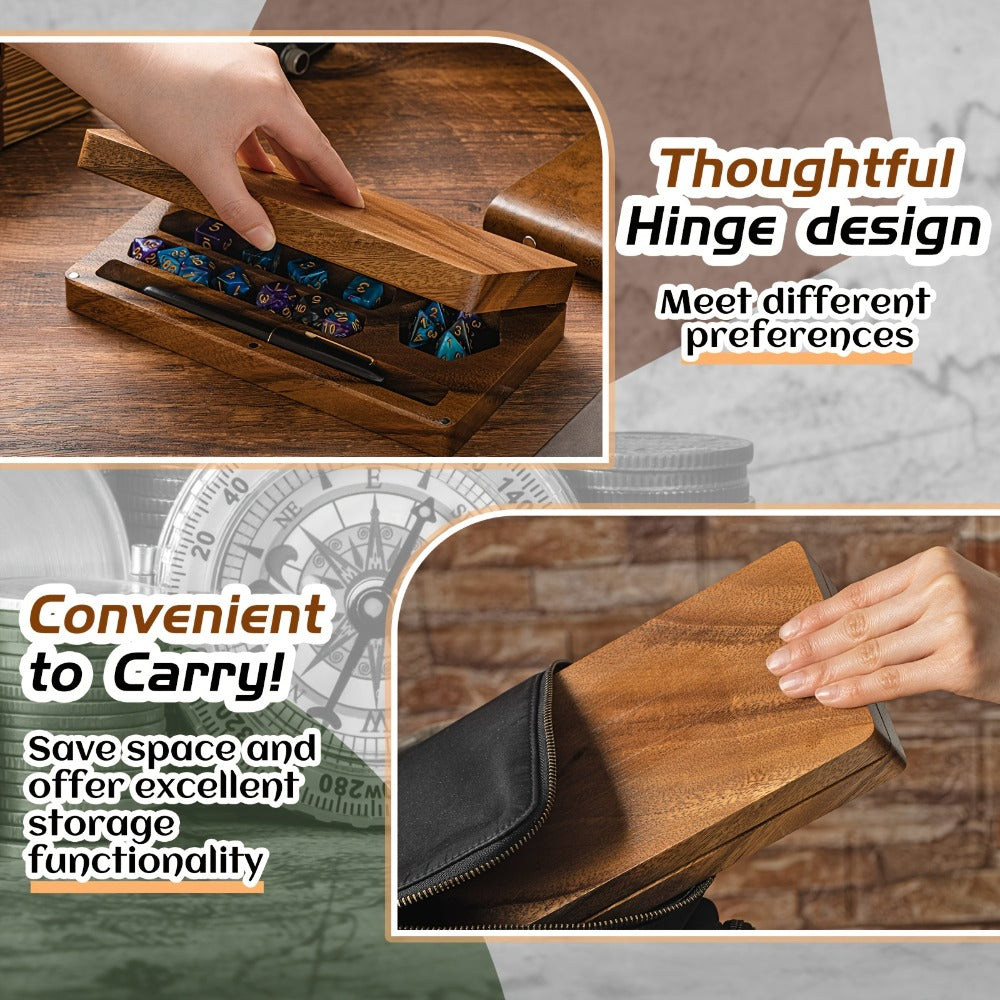 Walnut Dice Box & Rolling Tray 4.8x9 Inch Handmade – Magnetic Flip Lid, Dice Storage, Phone & Tablet Stand for Tabletop RPG Board Games