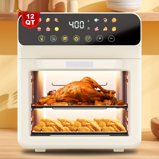 12-Quart Countertop Air Fryer Oven with Viewing Window, Interior Light and White or Black Finish