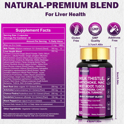 Liver Support Supplement 28-in-1 Ultimate Herbal Blend, Milk Thistle, Dandelion & Turmeric for Liver Cleanse