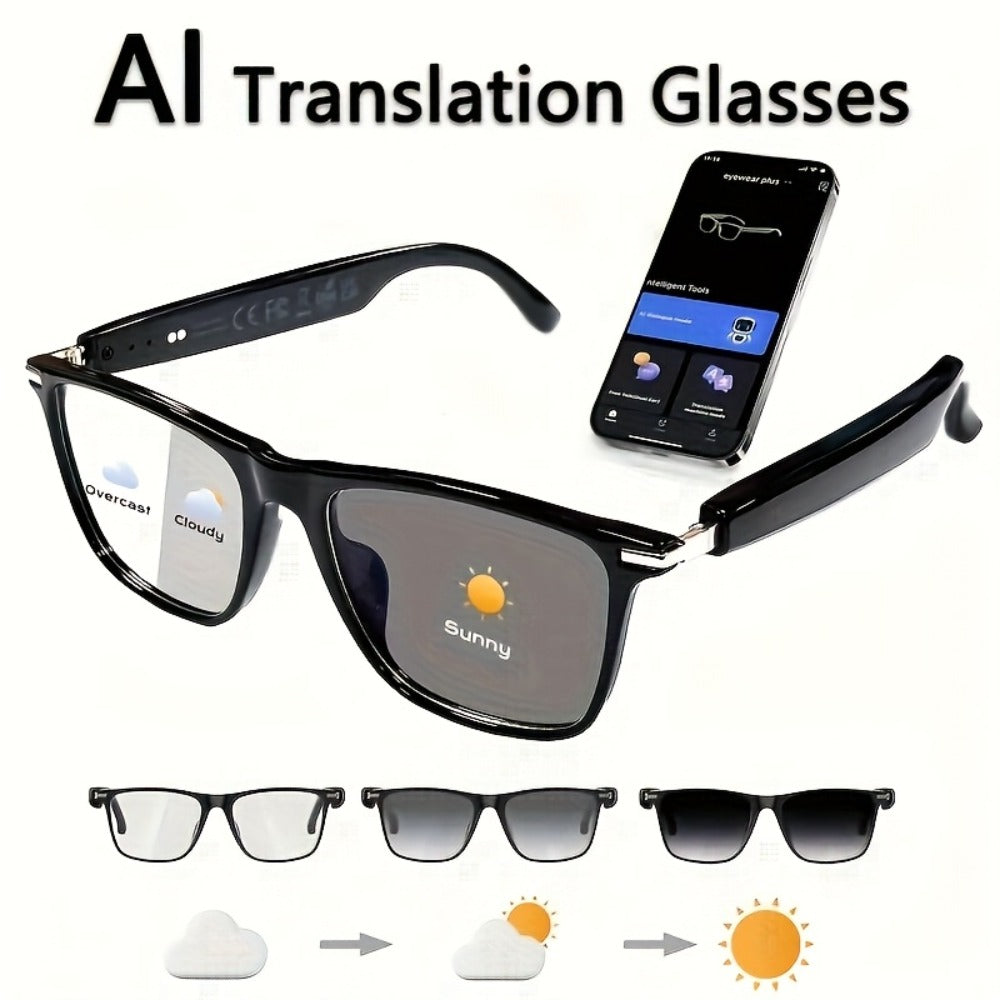 Smart Glasses 160-Language Translation Eyewear with Open-Ear Audio and Ten Photochromic or Filter Lens Options