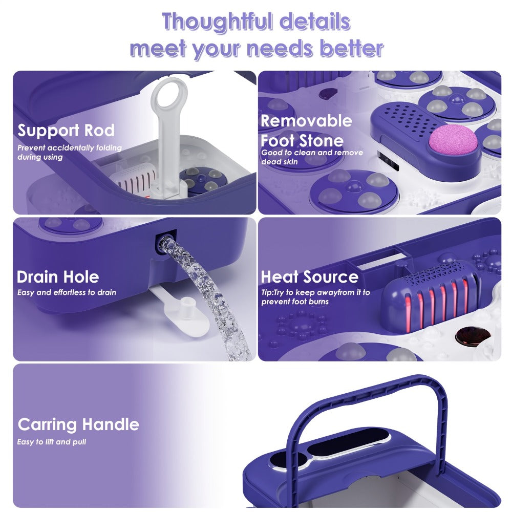 Foot Spa Massager Collapsible with Heater & Temperature Control – Foot Bath with Bubbles, 6 Massage Rollers, Vibration