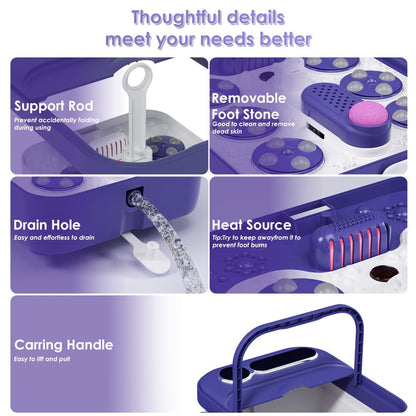 Foot Spa Massager Collapsible with Heater & Temperature Control – Foot Bath with Bubbles, 6 Massage Rollers, Vibration