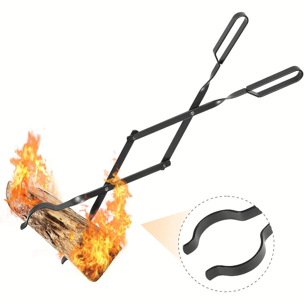 Fireplace Tongs 26 Inch Wrought Iron Log Tongs, Foldable Firewood Tongs with Stainless Steel Tip