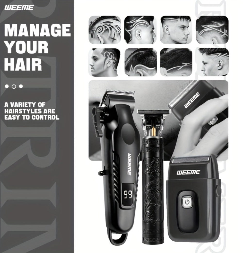 Men's Professional Grooming Kit – Cordless Rotary Shaver & T-Blade Trimmer, Type-C Charging, 6 Adjustable Combs