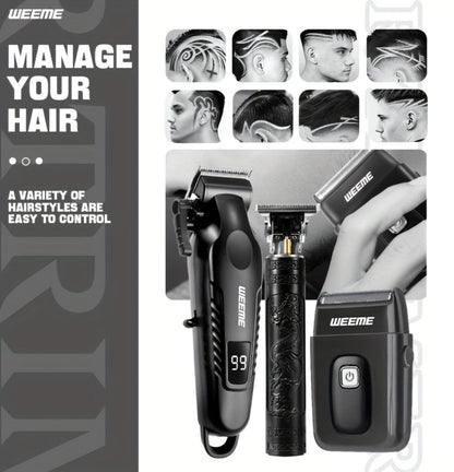Men's Professional Grooming Kit – Cordless Rotary Shaver & T-Blade Trimmer, Type-C Charging, 6 Adjustable Combs