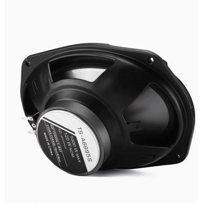 Pair of 6 x 9 Inch Five-Way Coaxial Car Speakers Labeled 1000W Peak, 120W RMS and 4 Ohms with Grilles