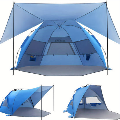 Convertible Beach Canopy Tent with Removable Roof, Four Setup Modes and Blue Checkout Color