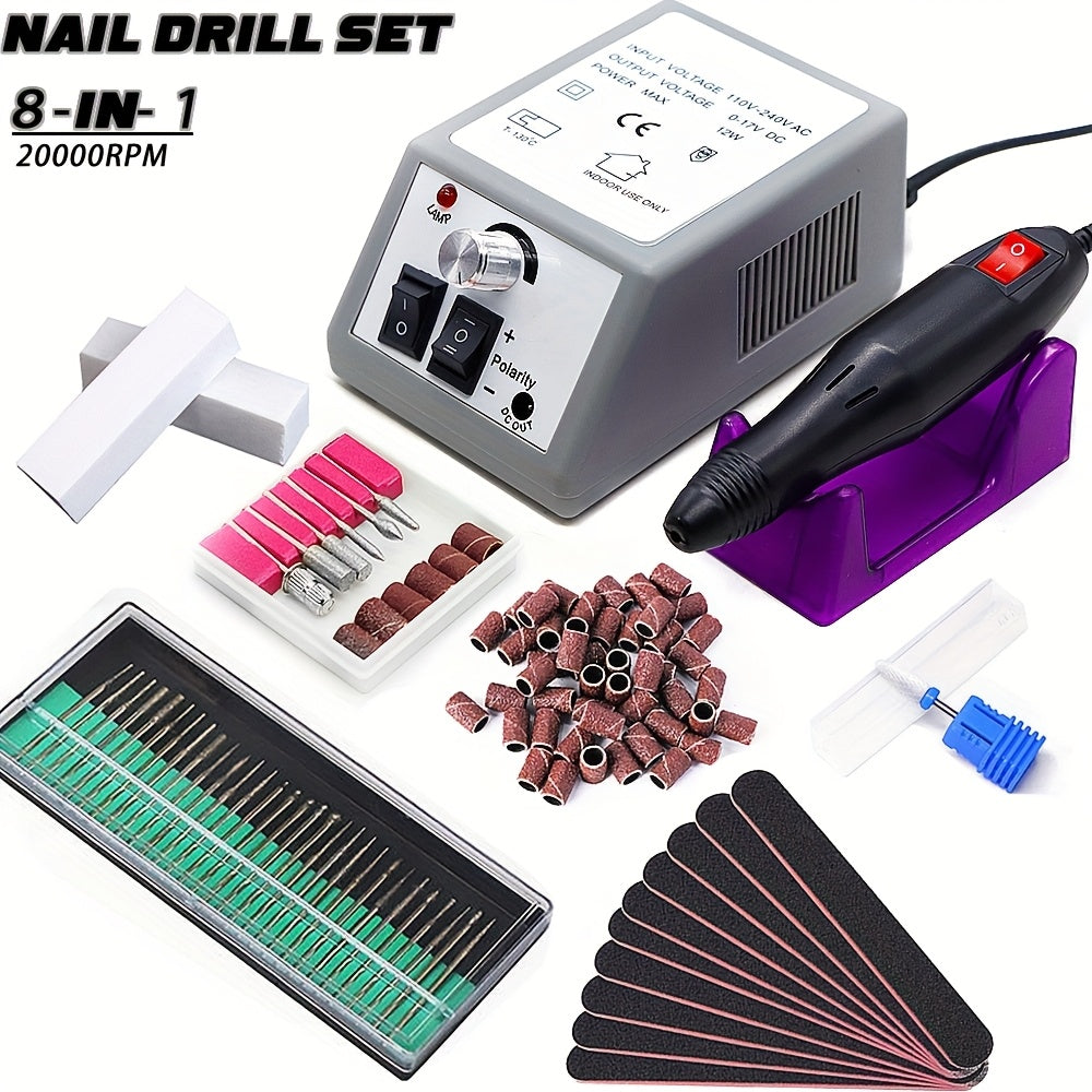 Electric Nail Drill 20000 RPM Console Kit with 6 Bits, 50 Sanding Bands and Standard or 8-in-1 Options