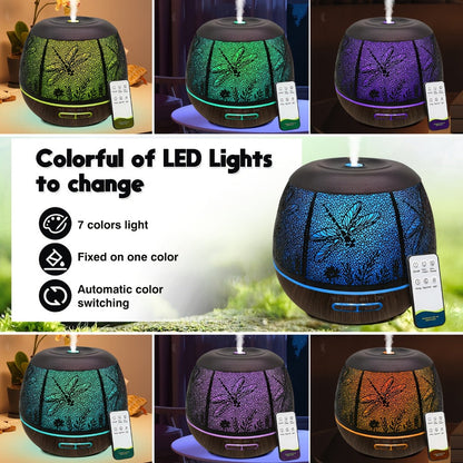 400 ml Metal-Hollow Aromatherapy Diffuser with Remote, Seven-Color Light and Four Pattern Options