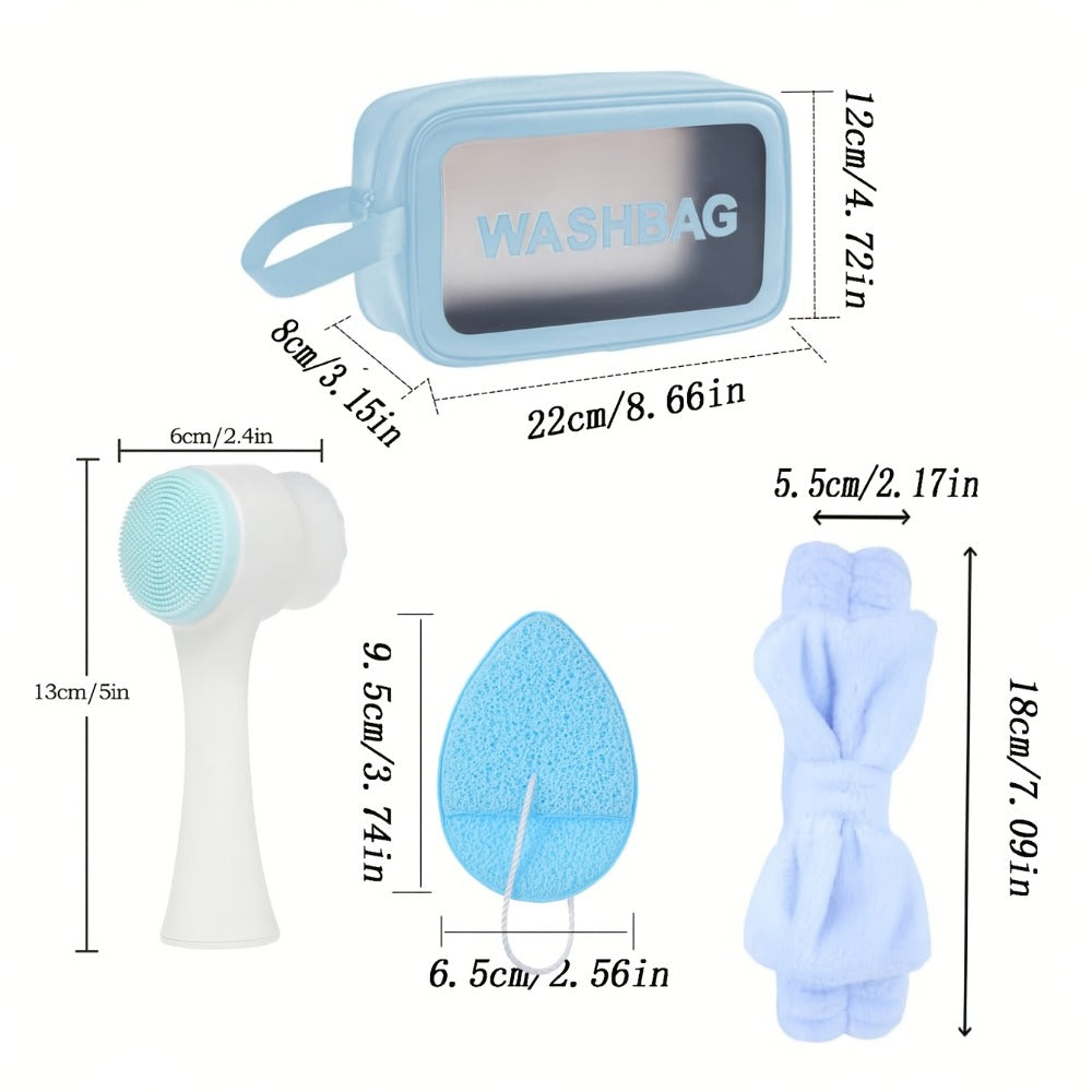 Face Cleansing Brush Set 7pcs Spa Skincare Kit – Mask Brush Scrub Brush Detailing Brush Velvet Headband & Wash Bag