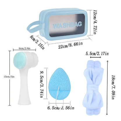 Face Cleansing Brush Set 7pcs Spa Skincare Kit – Mask Brush Scrub Brush Detailing Brush Velvet Headband & Wash Bag