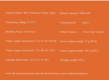 WX-6 Rechargeable Tattoo Power Supply with LED Display and Four RCA or DC Color Configurations