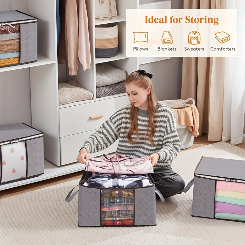 Storage Bag Set, 6-Piece Rectangular Non-Woven Closet Organizers with Zipper Closures, Handles and Foldable Design