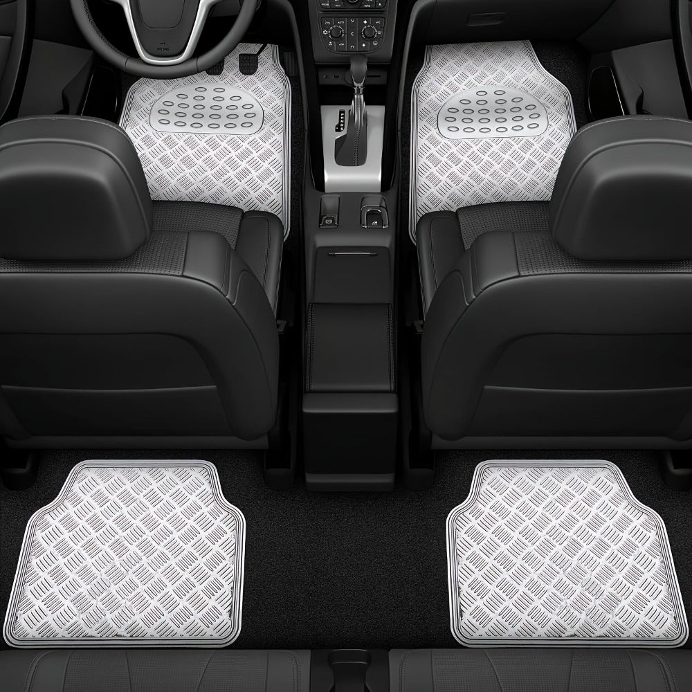 Molded Car Floor Mats, Four-Piece Front and Rear Set in Seven Solid and Carbon-Look Color Options