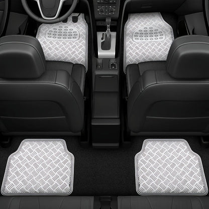 Molded Car Floor Mats, Four-Piece Front and Rear Set in Seven Solid and Carbon-Look Color Options
