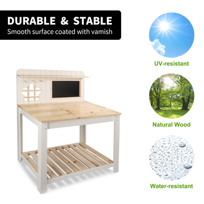 Potting Bench Table Cedar Wood Garden Workstation with Blackboard Removable Sink Hooks Double Shelf for Garden, Patio and Yard Use
