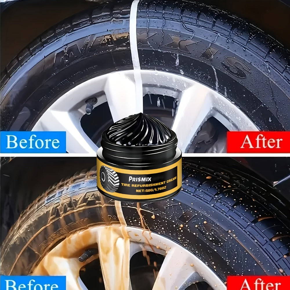 Tire Polishing Paste 2pcs with Sponge – Beeswax Formula Tire Shine & Retreading Paste, Rust Removal, Anti-Fouling, Lasting Black Gloss
