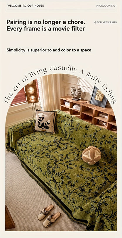 Sofa Cover Throw, Thick Chenille Floral Couch Slipcover in Three Colors for One-to-Four-Seat Sofas
