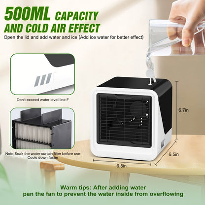 Portable Mini Air Conditioner Fan, Personal Evaporative Cooler with 3-Speed Settings & Timer, Quiet Desktop Cooling Fan for Room